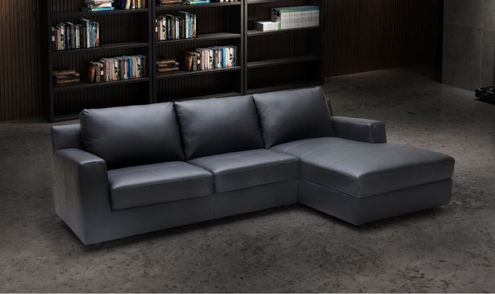 Jennifer Italia Lotus 3-Seater Premium Leather Sectional Sleeper Chaise in Black