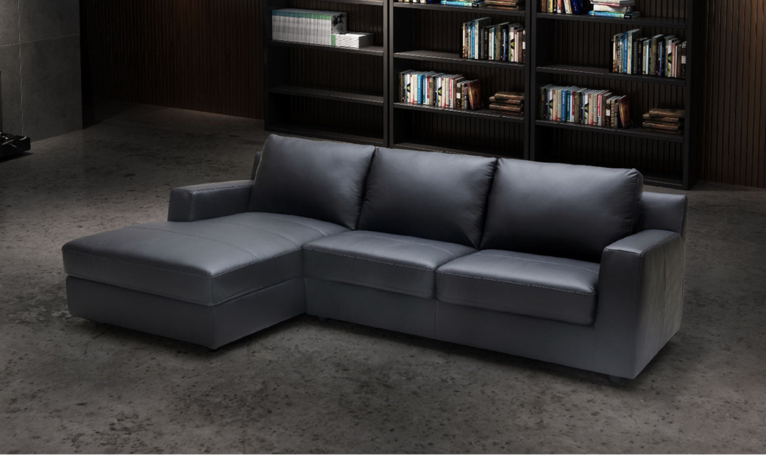 Jennifer Italia Lotus 3-Seater Premium Leather Sectional Sleeper Chaise in Black