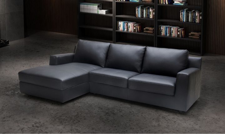 Jennifer Italia Lotus 3-Seater Premium Leather Sectional Sleeper Chaise in Black