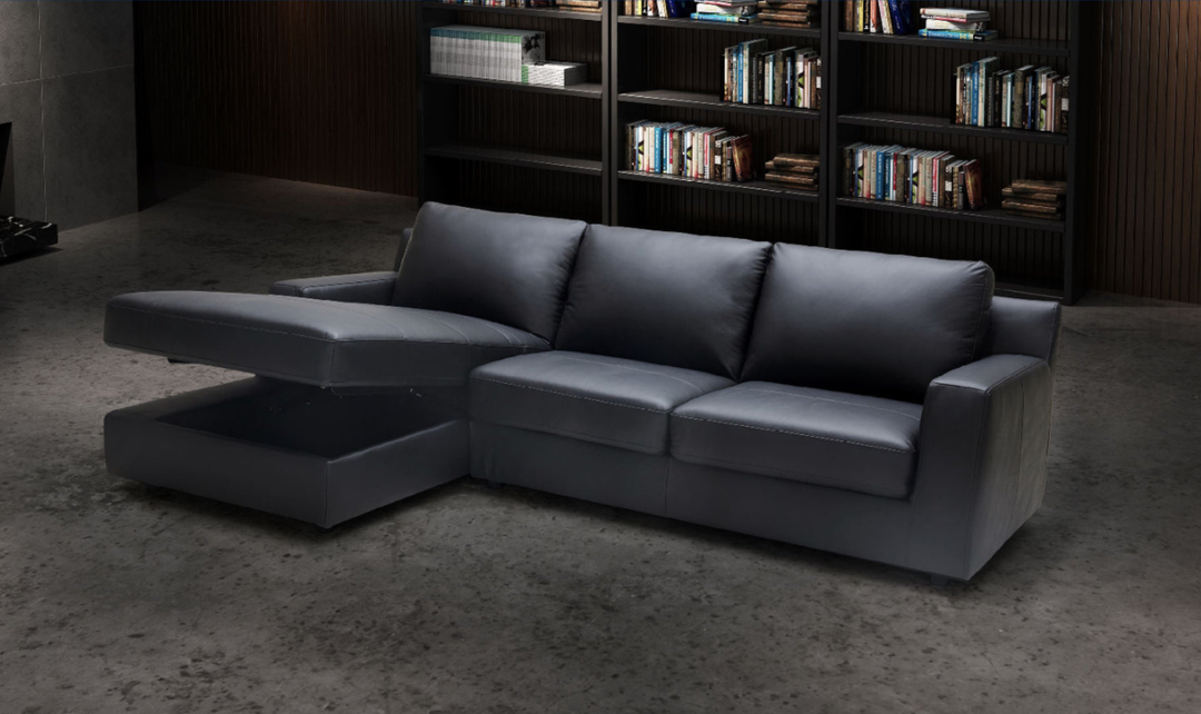 Jennifer Italia Lotus 3-Seater Premium Leather Sectional Sleeper Chaise in Black