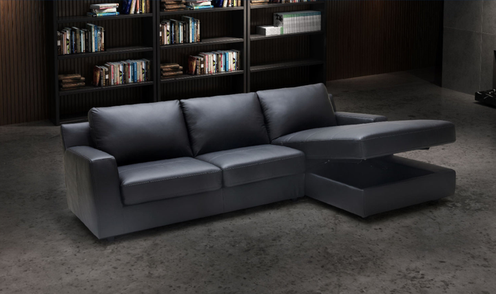 Jennifer Italia Lotus 3-Seater Premium Leather Sectional Sleeper Chaise in Black