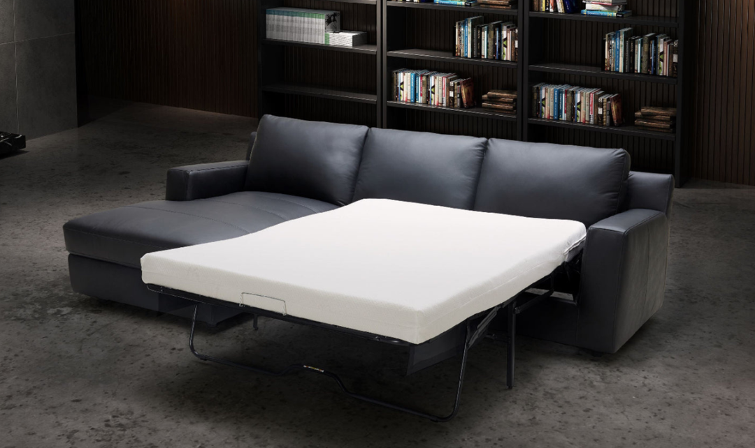 Jennifer Italia Lotus 3-Seater Premium Leather Sectional Sleeper Chaise in Black