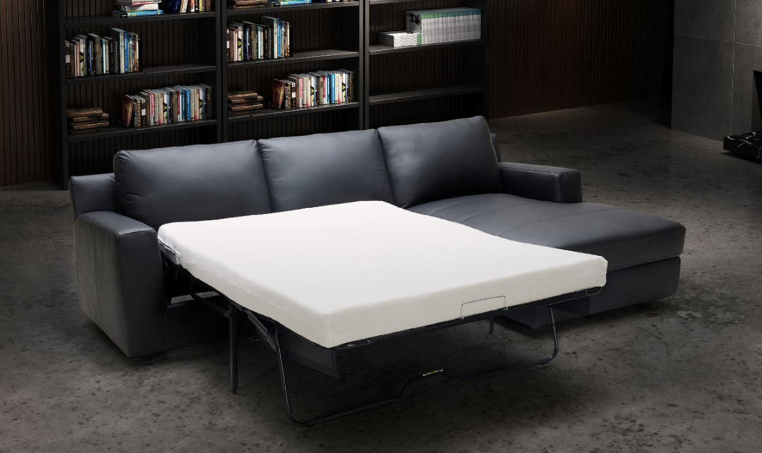 Jennifer Italia Lotus 3-Seater Premium Leather Sectional Sleeper Chaise in Black