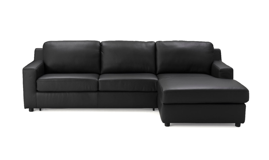 Jennifer Italia Lotus 3-Seater Premium Leather Sectional Sleeper Chaise in Black