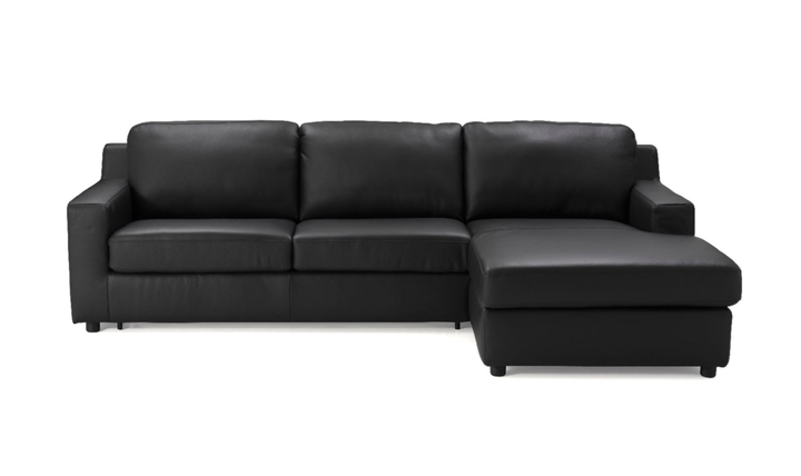 Jennifer Italia Lotus 3-Seater Premium Leather Sectional Sleeper Chaise in Black