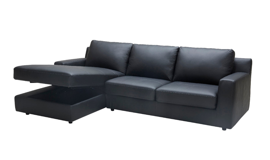 Jennifer Italia Lotus 3-Seater Premium Leather Sectional Sleeper Chaise in Black