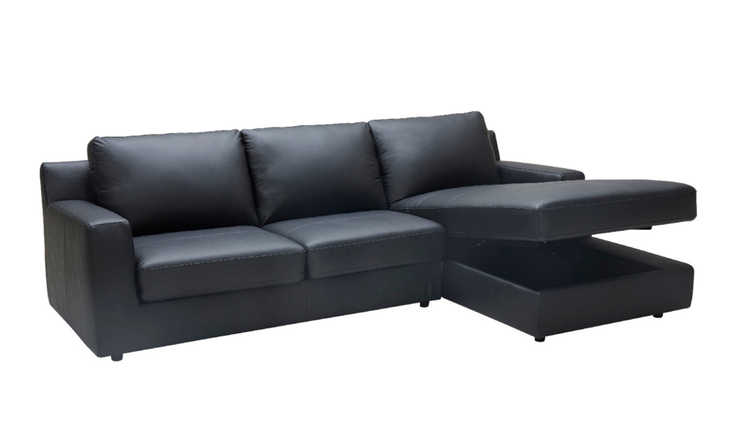 Jennifer Italia Lotus 3-Seater Premium Leather Sectional Sleeper Chaise in Black