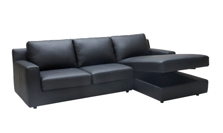Jennifer Italia Lotus 3-Seater Premium Leather Sectional Sleeper Chaise in Black