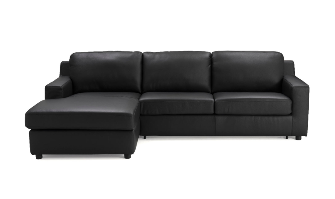 Jennifer Italia Lotus 3-Seater Premium Leather Sectional Sleeper Chaise in Black