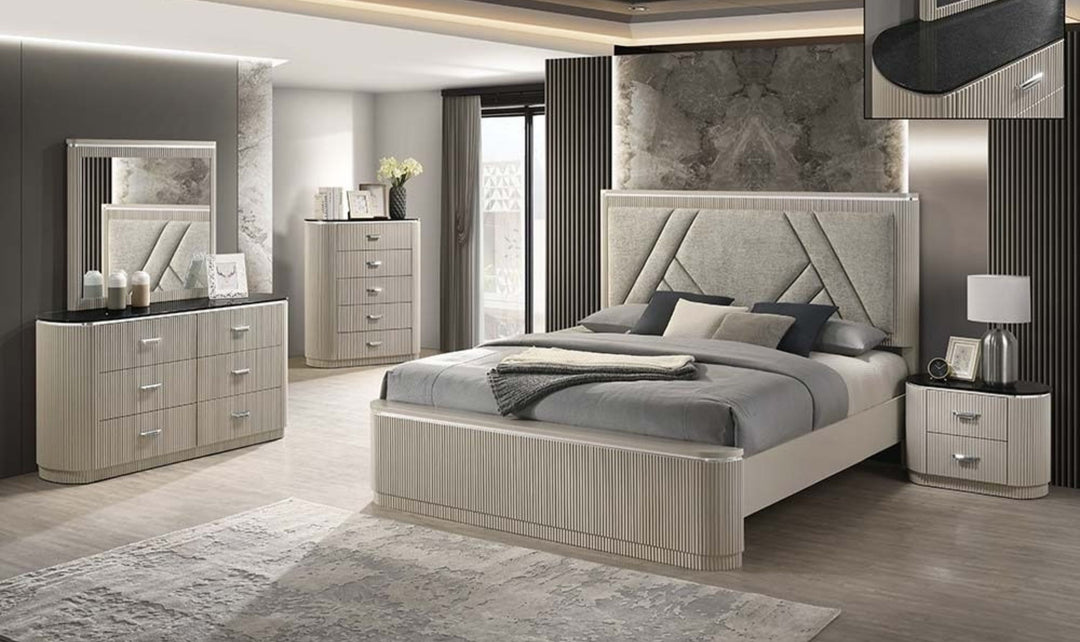 Jennifer Italia Onyx Contemporary Bedroom Set in Ribbed Texture