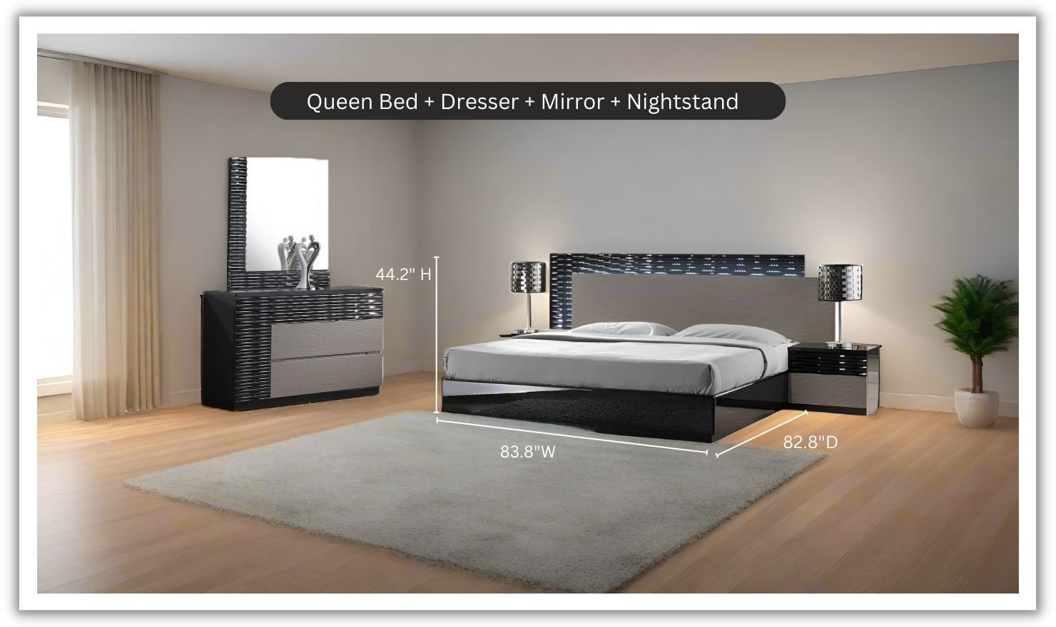 Jennifer Italia Rondo Platform Bedroom Set in Gray Lacquer Finish