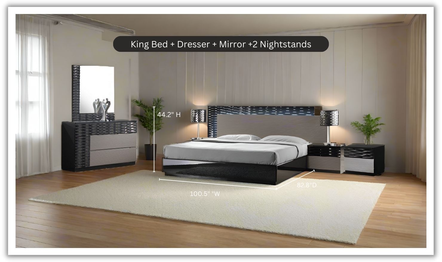 Jennifer Italia Rondo Platform Bedroom Set in Gray Lacquer Finish