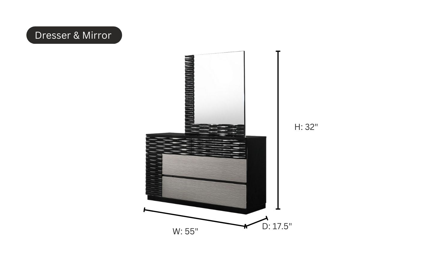 Jennifer Italia Rondo Platform Bedroom Set in Black & Gray Lacquer Finish