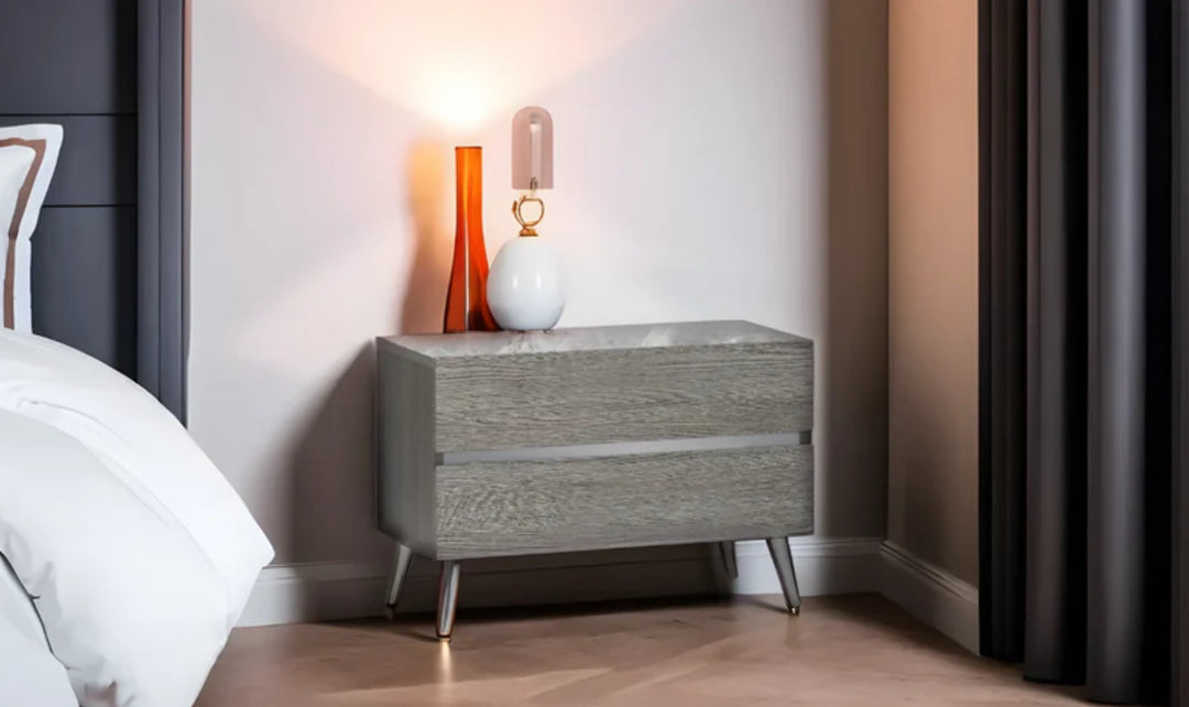 Jennifer Italia Victoria 2- Drawers Premium Nightstand In Light Gray-Jennifer Furniture