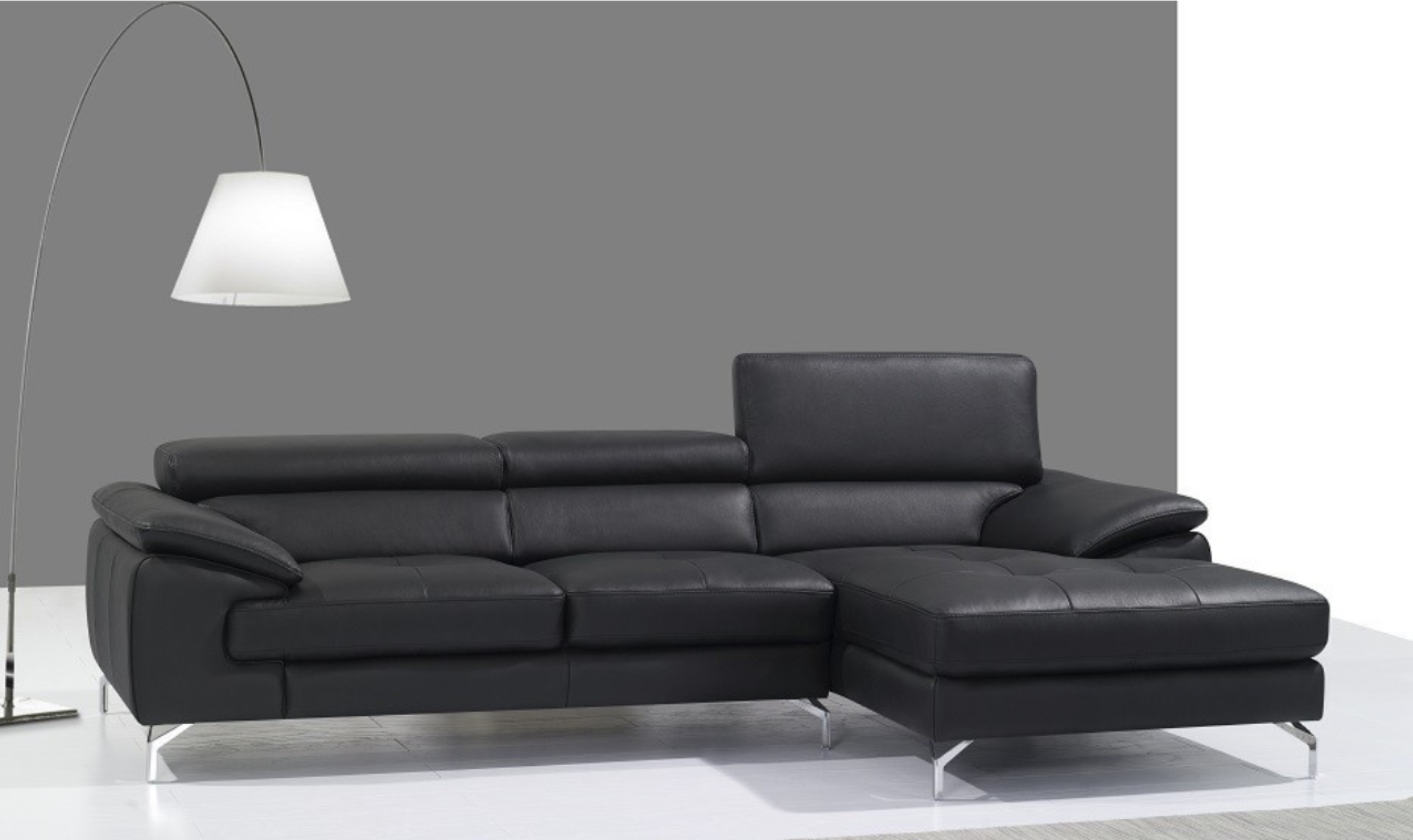 Jennifer Italia Vision 3-Seater Leather Sectional Sofa with Chaise in Gray