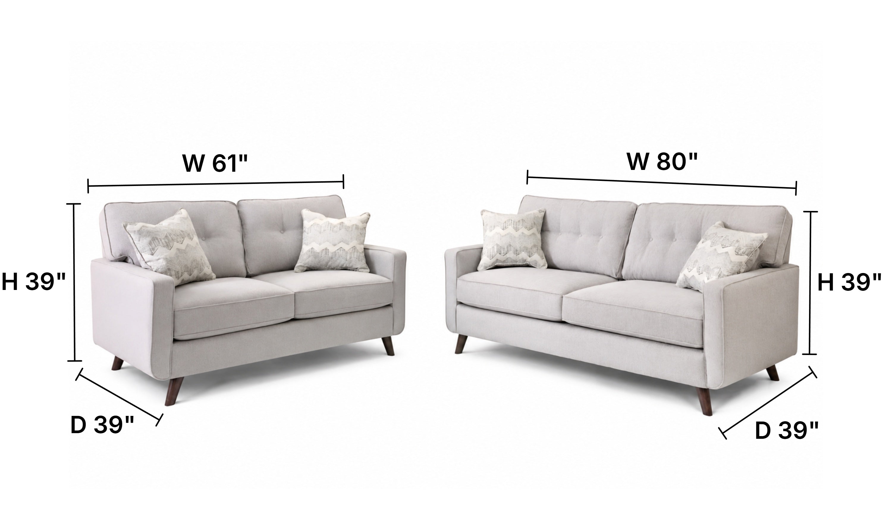 Jennifer Furniture Hollywood Living Room Set in Gray (Sofa + Loveseat)-Jennifer Furniture