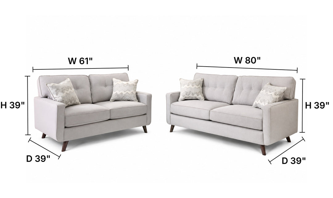 Jennifer Furniture Hollywood Living Room Set in Gray (Sofa + Loveseat)-Jennifer Furniture