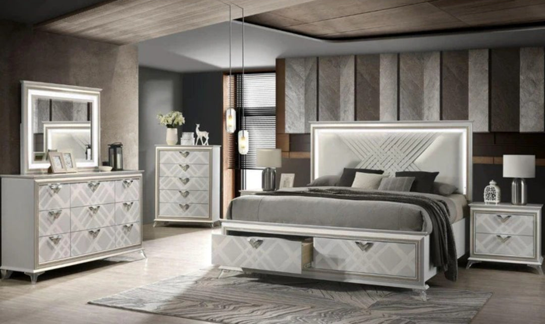 Jennifer Italia Brickfield King/Queen Size Storage Bedroom Set with LED Headboard-Jennifer Furniture