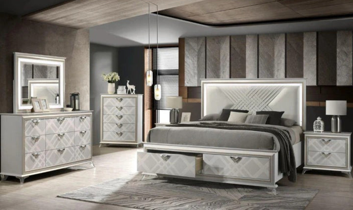 Jennifer Italia Brickfield King/Queen Size Storage Bedroom Set with LED Headboard-Jennifer Furniture