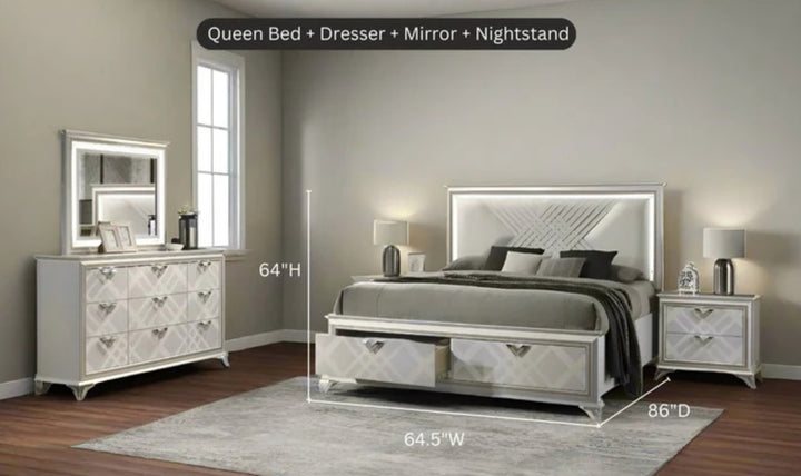Jennifer Italia Brickfield King/Queen Size Storage Bedroom Set with LED Headboard-Jennifer Furniture