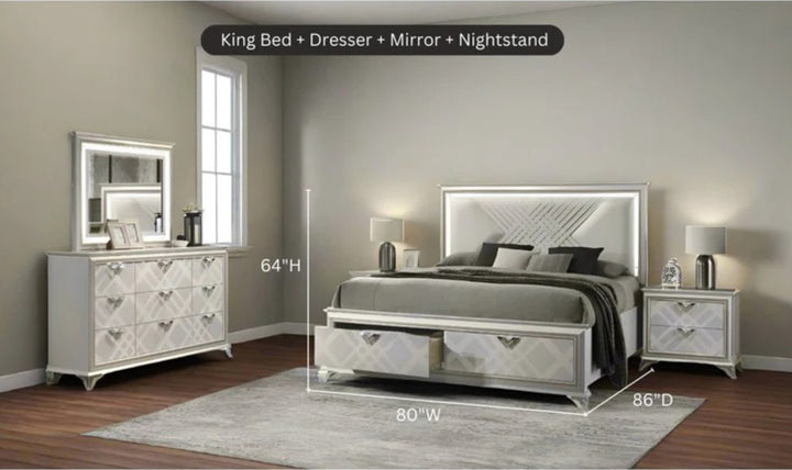 Jennifer Italia Brickfield King/Queen Size Storage Bedroom Set with LED Headboard-Jennifer Furniture