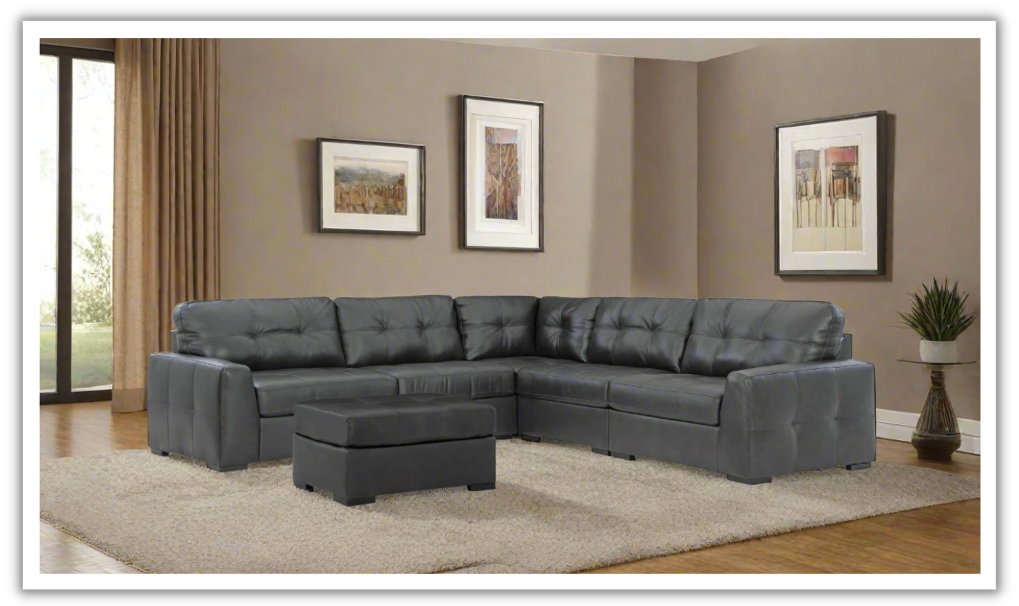 Modern Heritage Brindley Pier Sectional Sofa with Ottoman-Jennifer Furniture