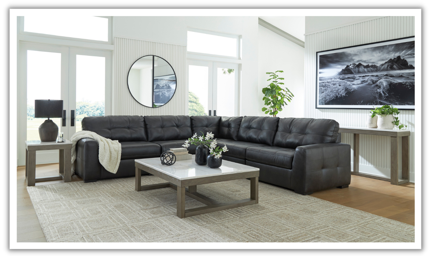 Modern Heritage Brindley Pier Sectional Sofa in Black-Jennifer Furniture