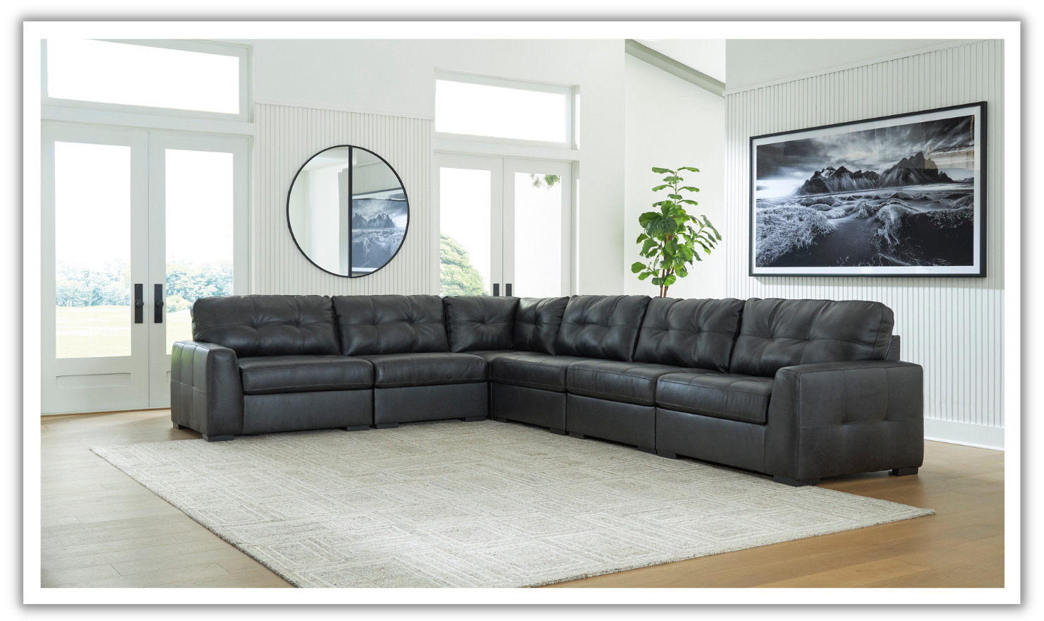 Modern Heritage Brindley Pier Fog Leather Modular Sectional Sofa