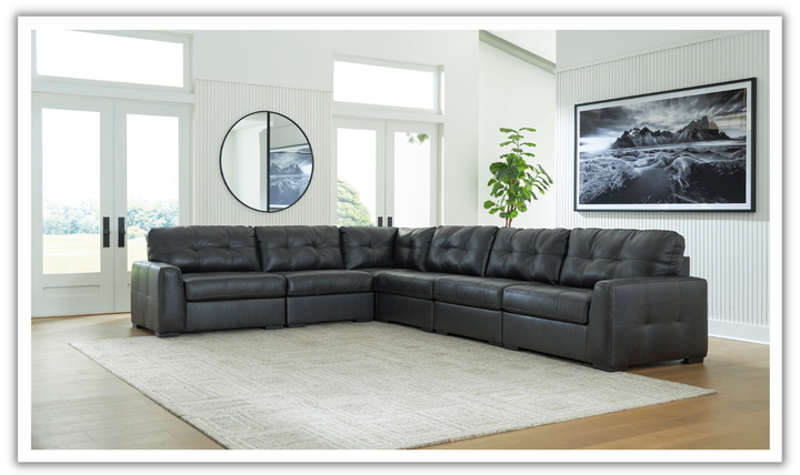 Modern Heritage Brindley Pier Fog Leather Modular Sectional Sofa