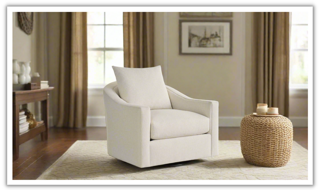 Universal Furniture Eli Fabric Swivel Chair In White