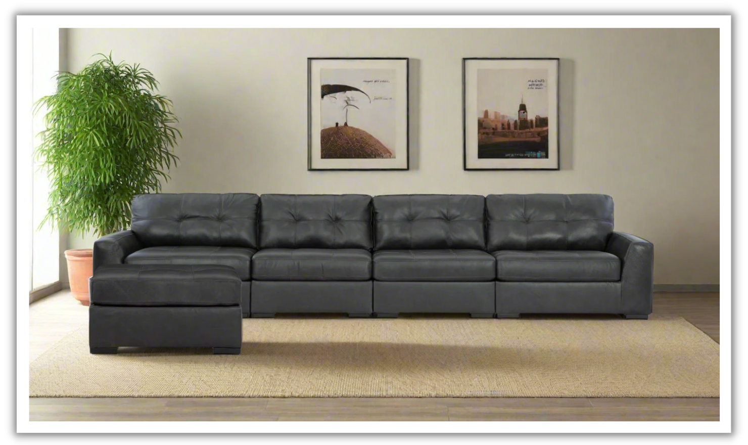 Modern Heritage Brindley Pier Sectional Sofa with Ottoman-Jennifer Furniture
