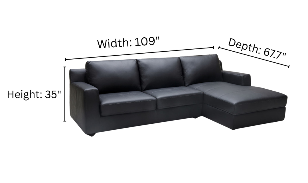 Jennifer Italia Lotus 3-Seater Premium Leather Sectional Sleeper Chaise in Black