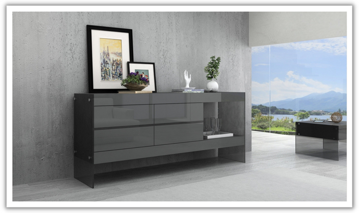 Jennifer Italia Patchwork 4 Drawer Buffet in High Gloss Finish