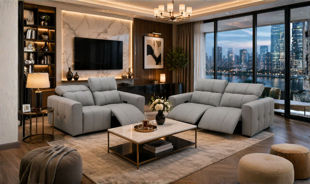 Jennifer Italia Prescott Leather Power Reclining Sofa Set with USB Ports