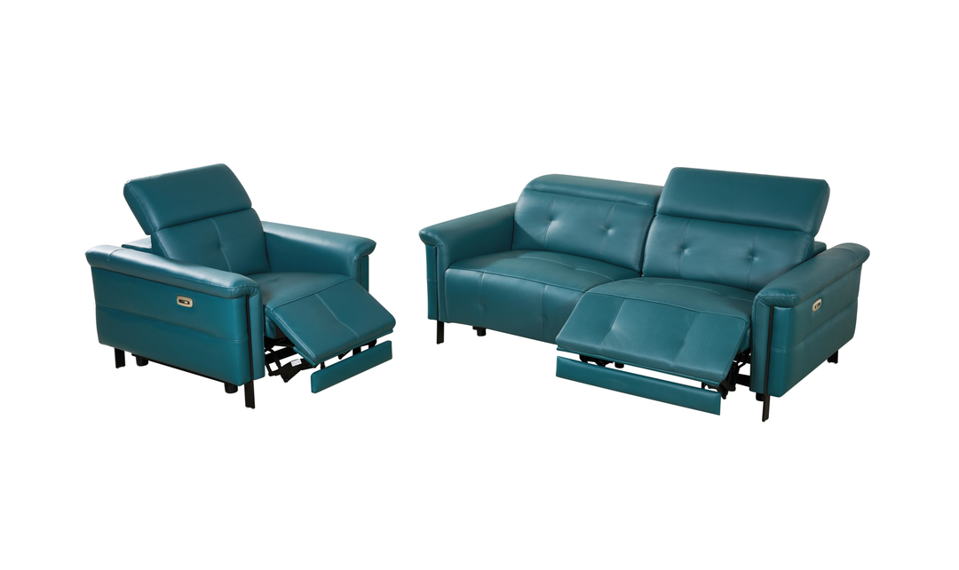Klaussner Orlena Leather Marine Green Recliner and Sofa Set-Jennifer Furniture