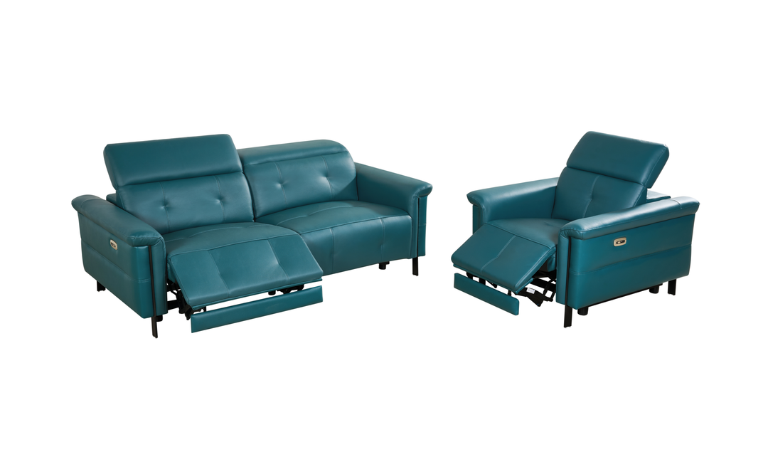 Klaussner Orlena Leather Marine Green Recliner and Sofa Set-Jennifer Furniture