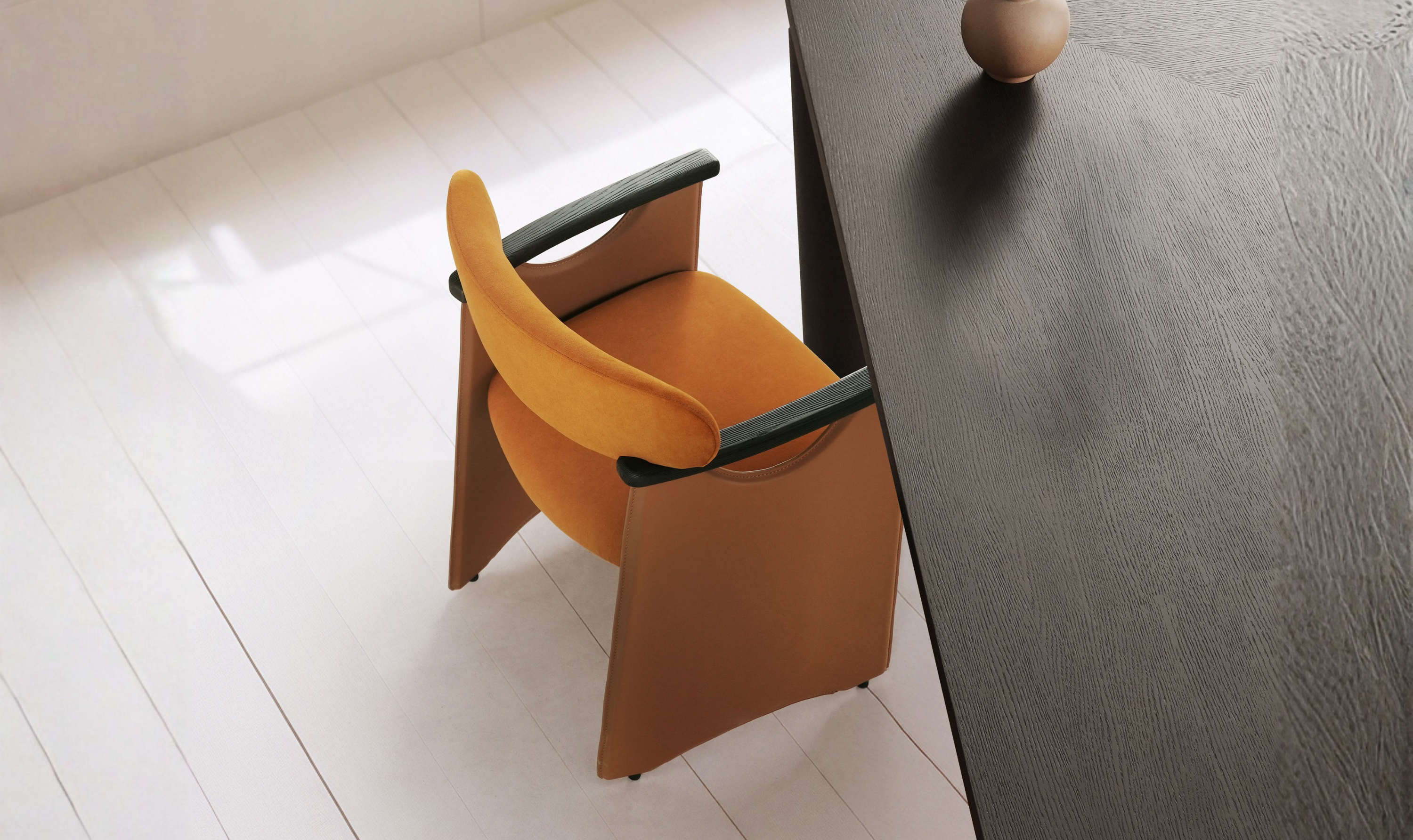 Klaussner Velyx Dirty Orange Leather Arm Dining Chair