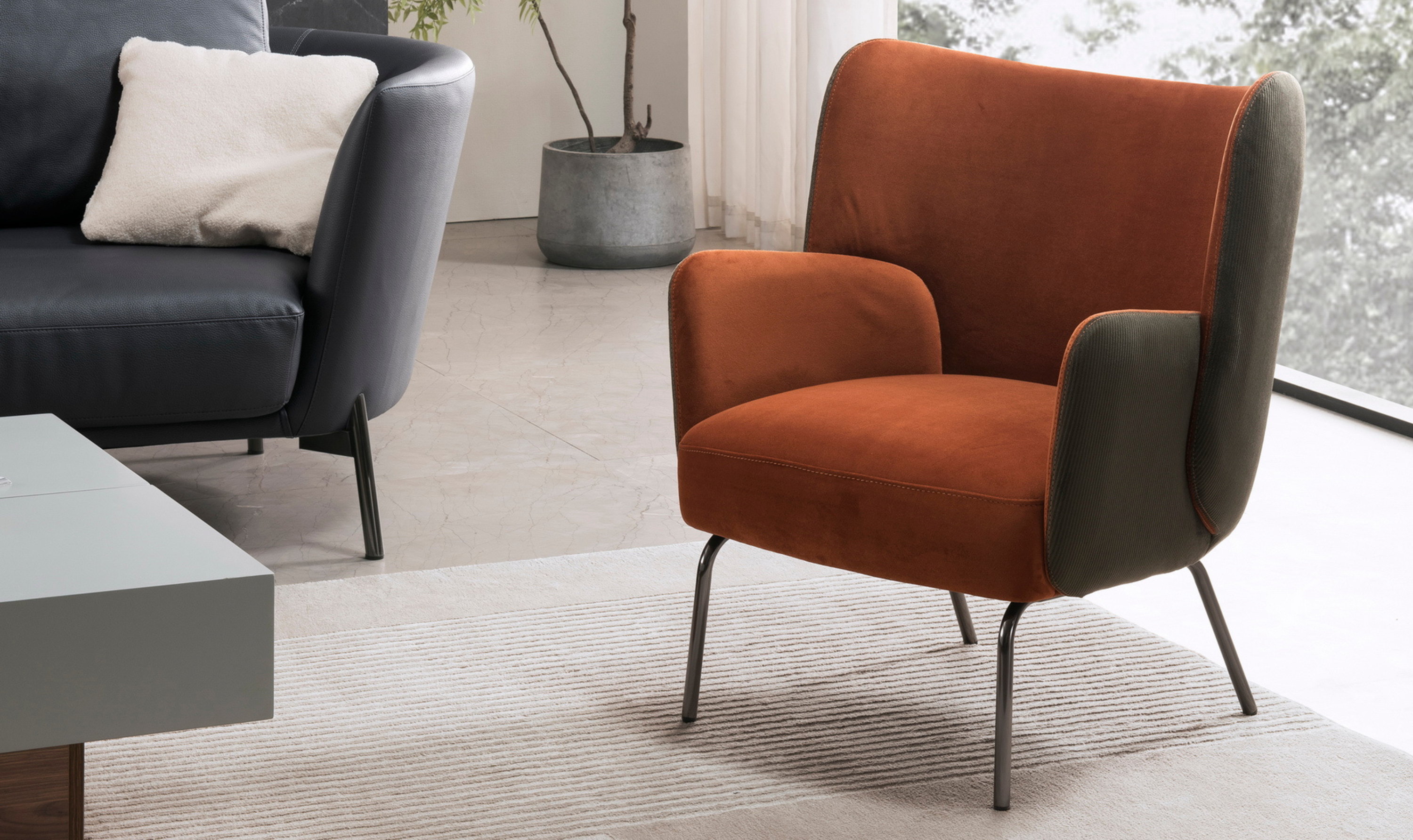 Klaussner Zavra Coffee Leisure Fabric Chair with Slim Metal legs
