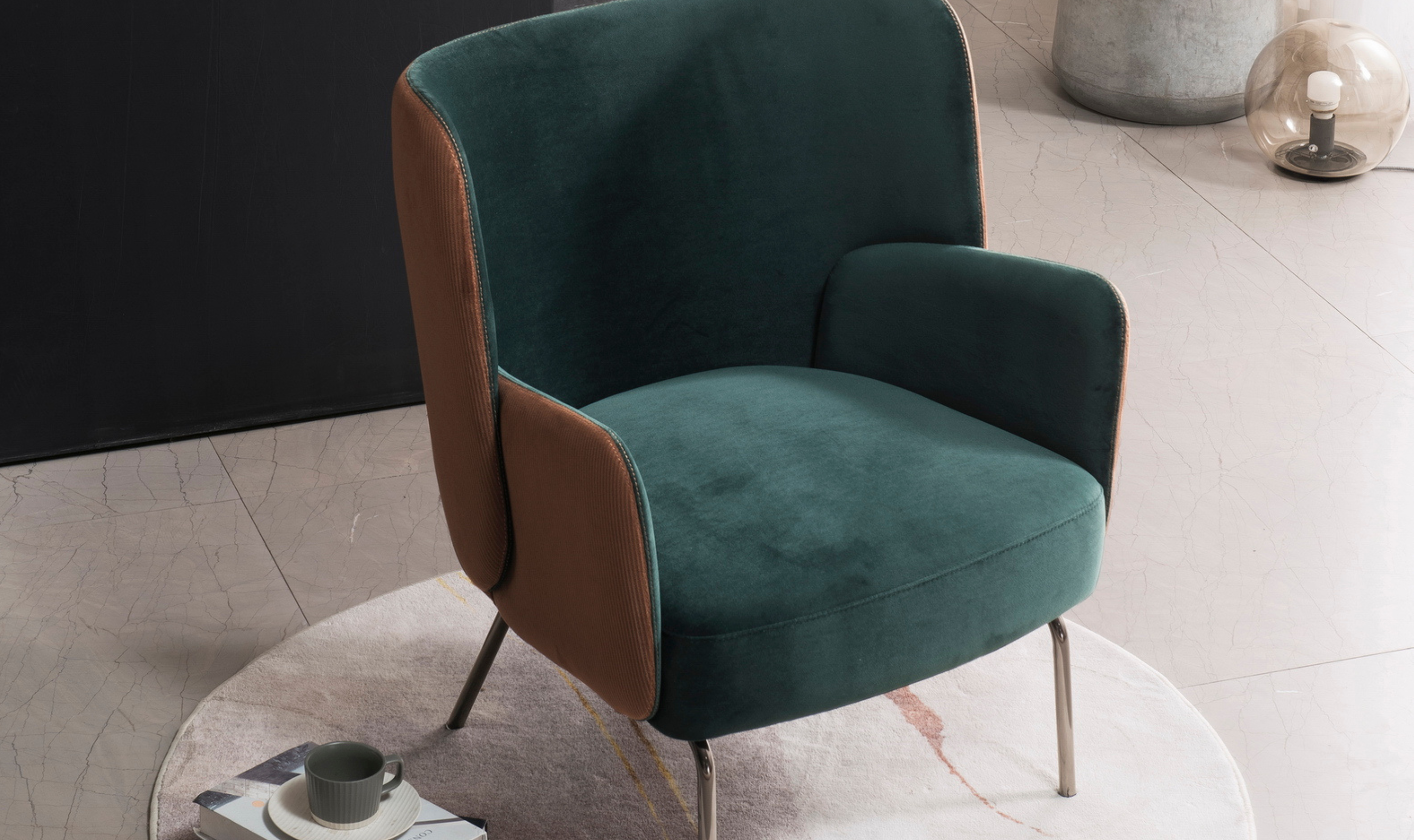 Klaussner Zavra Coffee Leisure Fabric Chair with Slim Metal legs