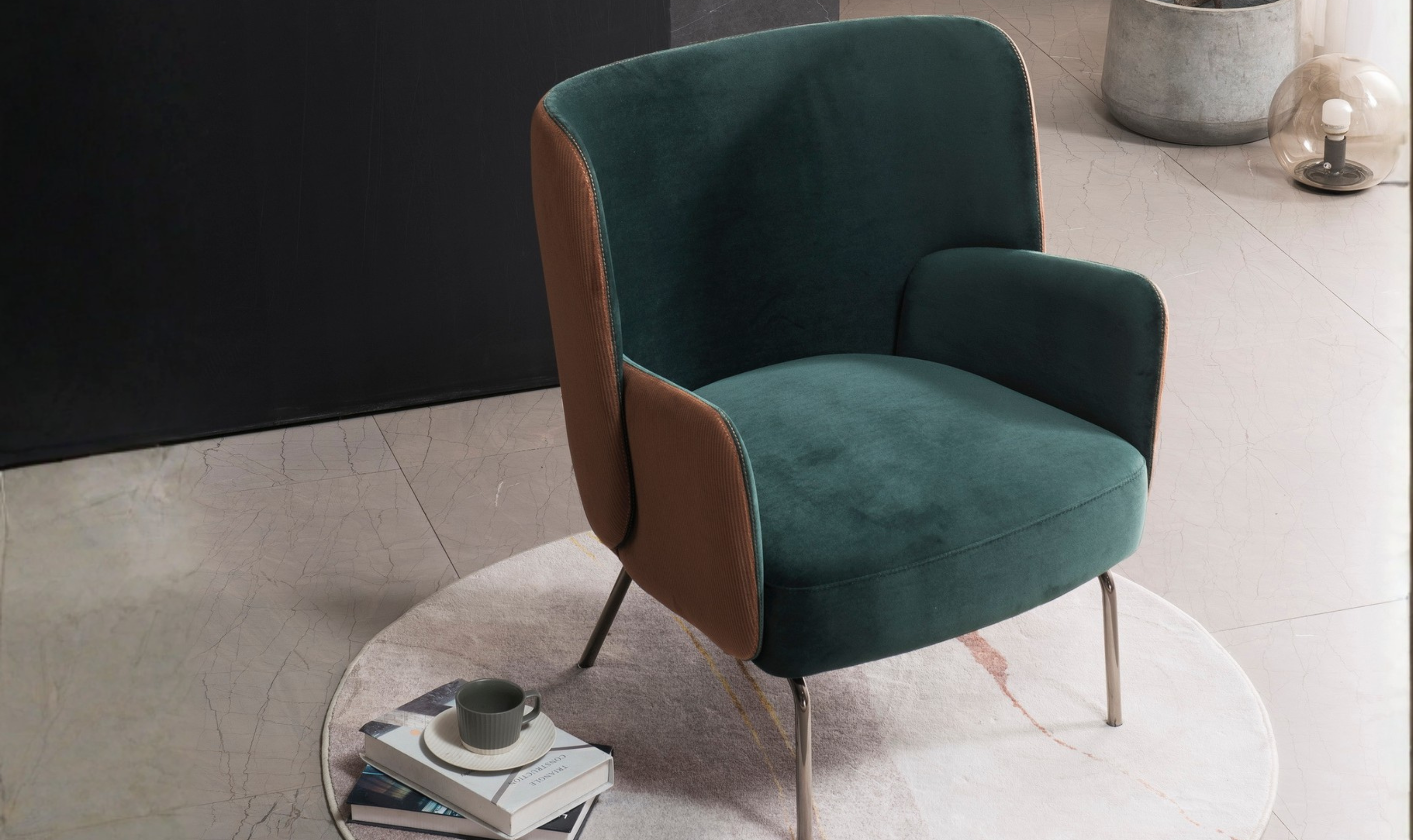 Klaussner Zavra Coffee Leisure Fabric Chair with Slim Metal legs
