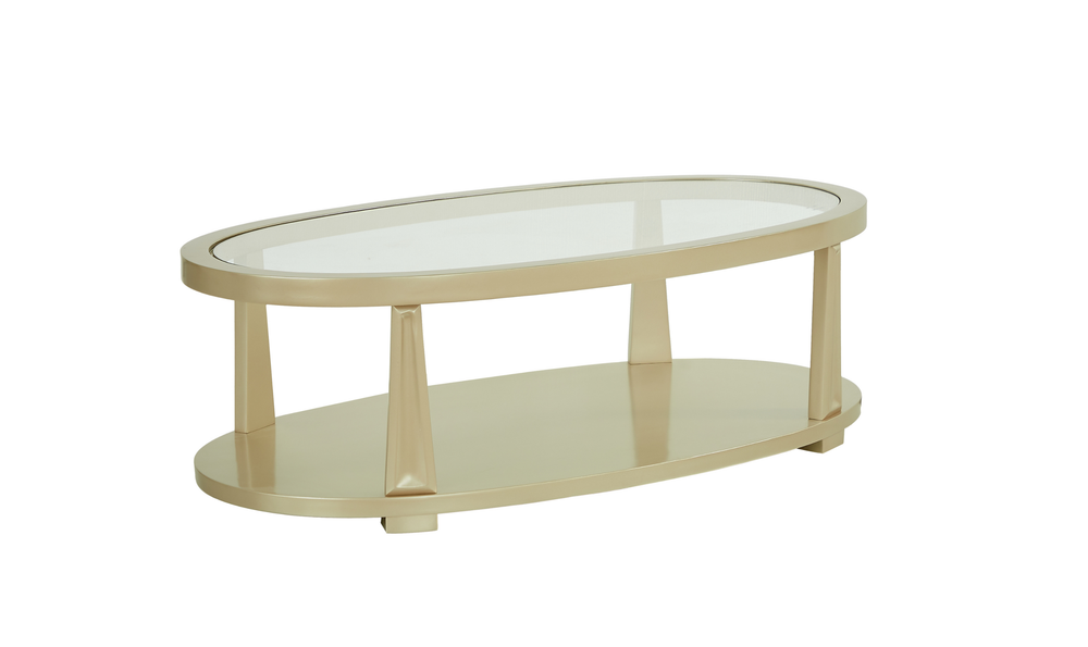 Klaussner Amarylis Oval Glass Coffee Table In Champagne Gold Finish-Jennifer Furniture