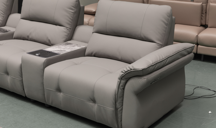 Klaussner Montello  Leather Triple Power Reclining Sofa With 2 Consoles