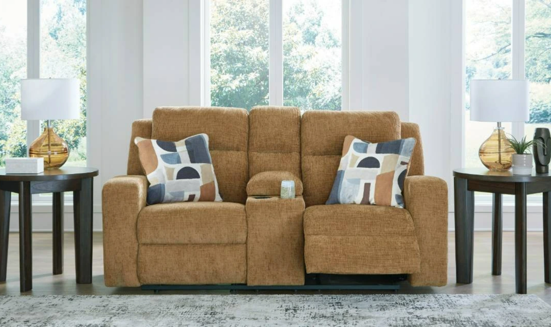 Modern Heritage Kanlow Fabric Double Recliner Loveseat Sofa With Storage Console