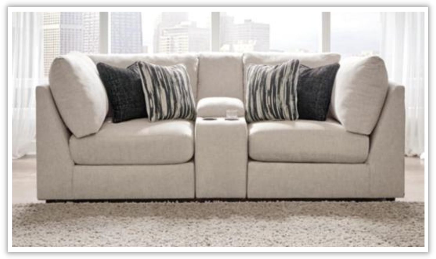Modern Heritage Kellway Tuxedo Arms Modular Sectional Sofa in Beige