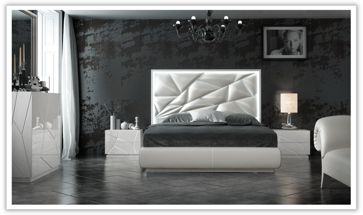 Kiu Faux Leather Upholstered Panel Bed With LED Headborad