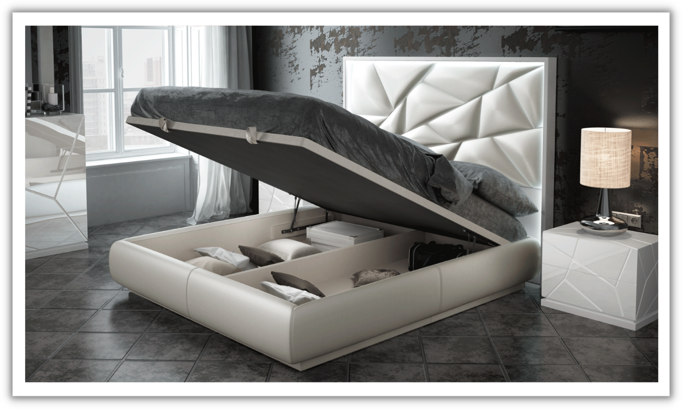 Kiu Faux White Leather Rectangular Upholstered Bedroom Set