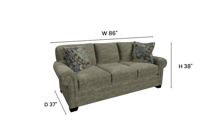 Klaussner Parkston Fabric Traditional Rolled Arm Sofa with Nailhead Trim