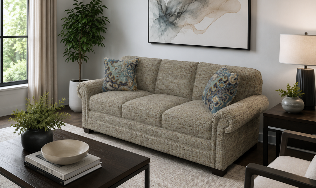 Klaussner Parkston Fabric Traditional Rolled Arm Sofa with Nailhead Trim