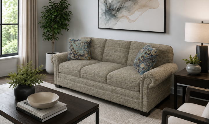 Klaussner Parkston Fabric Traditional Rolled Arm Sofa with Nailhead Trim