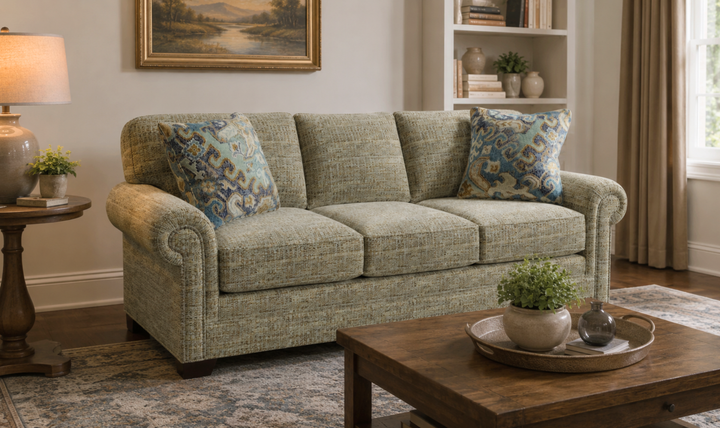 Klaussner Parkston Fabric Traditional Rolled Arm Sofa with Nailhead Trim